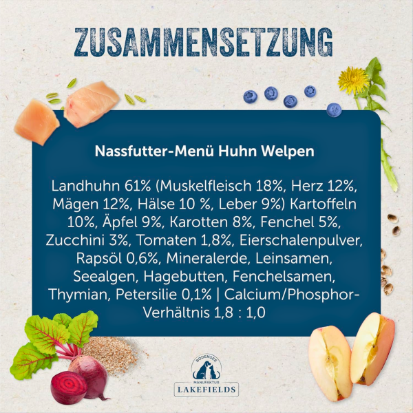 Welpenfutter Huhn – Premium Nassfutter für Welpen mit frischem Landhuhn, Gemüse & Kräutern